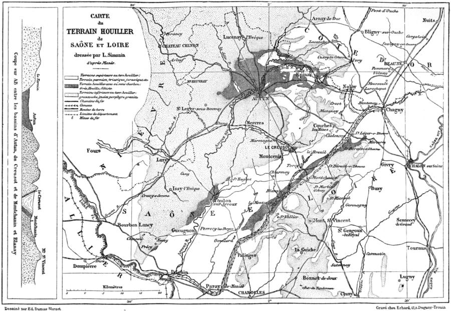 Carte du terrain houiller de Saône et Loire