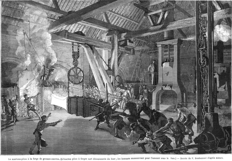 Le marteau pilon à la forge de grosses-oeuvres